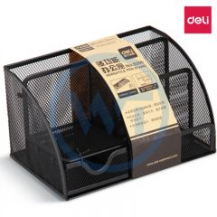 得力 9200 金属网纹笔筒 黑色