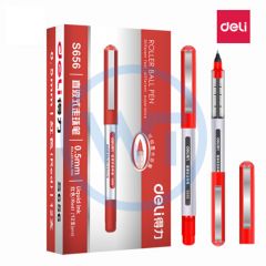 得力 S656 直液式走珠签字笔学生考试中性笔0.5mm 12支/盒 红色