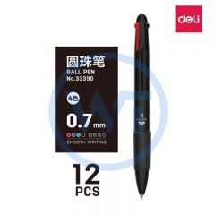 得力 33390 0.7mm 4色按动式圆珠笔 (黑红蓝绿) 12支/盒 混色