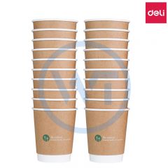 得力 19204 双层一次性纸杯 280ml 20只/包 棕色