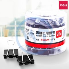 得力 8566 长尾票夹15mm 60只/筒 黑色