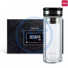 得力 8988 双层隔热透明玻璃杯礼盒 320ml 直筒杯