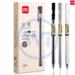 得力 A025B-01 乐素全针管中性笔0.38mm 12支/盒 黑色