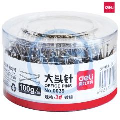 得力 0039 镀镍大头针 100克/筒