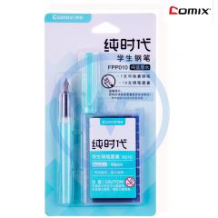 齐心 FPP010 纯时代学生钢笔F尖（1笔+10墨囊）纯蓝