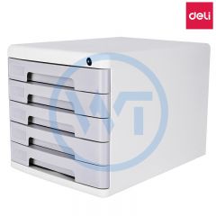 得力 9779 桌面五层带锁文件柜 灰色