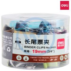 得力 8489 19mm卡通长尾票夹 混色 24只/筒