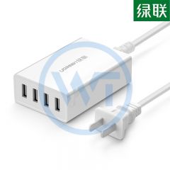 绿联 CD102 桌面四口USB充电器 线长1.5米 白色（30562）