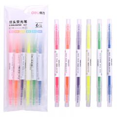 得力(deli) S627 双头荧光笔 醒目标记笔 手帐可用水性记号笔 6支/袋