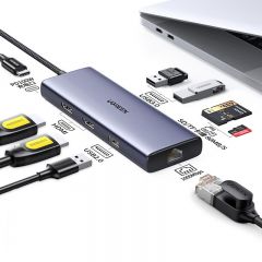 绿联 CM490 90119 九合一多功能扩展坞 Type-C转2口HDMI+千兆网卡+3口USB+SD/TF+PD