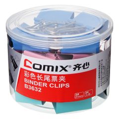 齐心 B3632长尾票夹 2# 41mm 24只/筒 彩色
