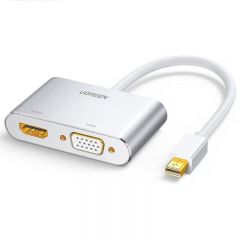 绿联 20421 MD115 Mini DP转HDMI VGA二合一转换器线 迷你DP雷电接口4K高清 银色
