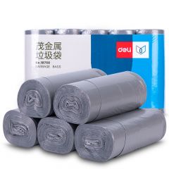 得力18750 茂金属垃圾袋 45*50cm 厚0.01mm 银色 5卷/包