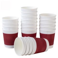 得力 19206 双层纸杯 280ml 红色 20只/包 1包