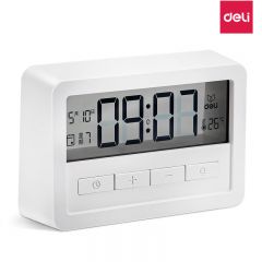得力 8856 电子钟 LCD透明屏幕电子闹钟 白色