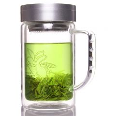 富光 0866 双层玻璃杯 茶杯办公杯带把 520ml