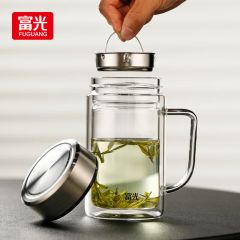 富光 0867 双层玻璃杯 泡茶杯办公带把 580ML