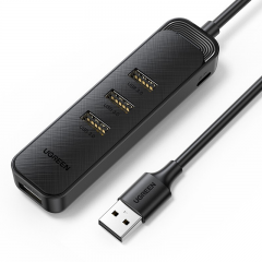 绿联 20488 USB分线器 4口USB3.0 延长线 1.5米 黑色