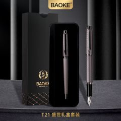 宝克 T21 钢笔礼盒装 金属签字笔 M尖 暮灰色