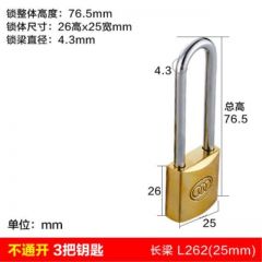 三环 全铜挂锁 独立长梁 3个钥匙 25mm